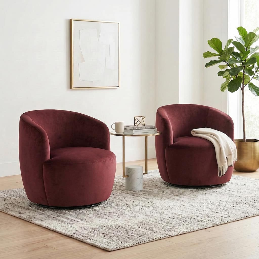 26.5" Wide Velvet Small Swivel Barrel Accent Chair(Set of 2)