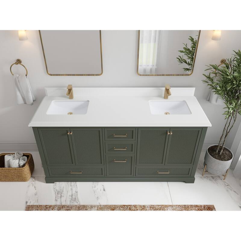 Willow Collections 72 x 22 Alys Double Bowl Sink Bathroom Vanity with Countertop - 1.5"White - Pewter Green