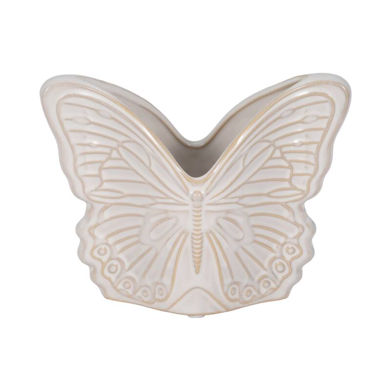 Butterfly Ceramic Planter or Flower Pot - 7", Ivory