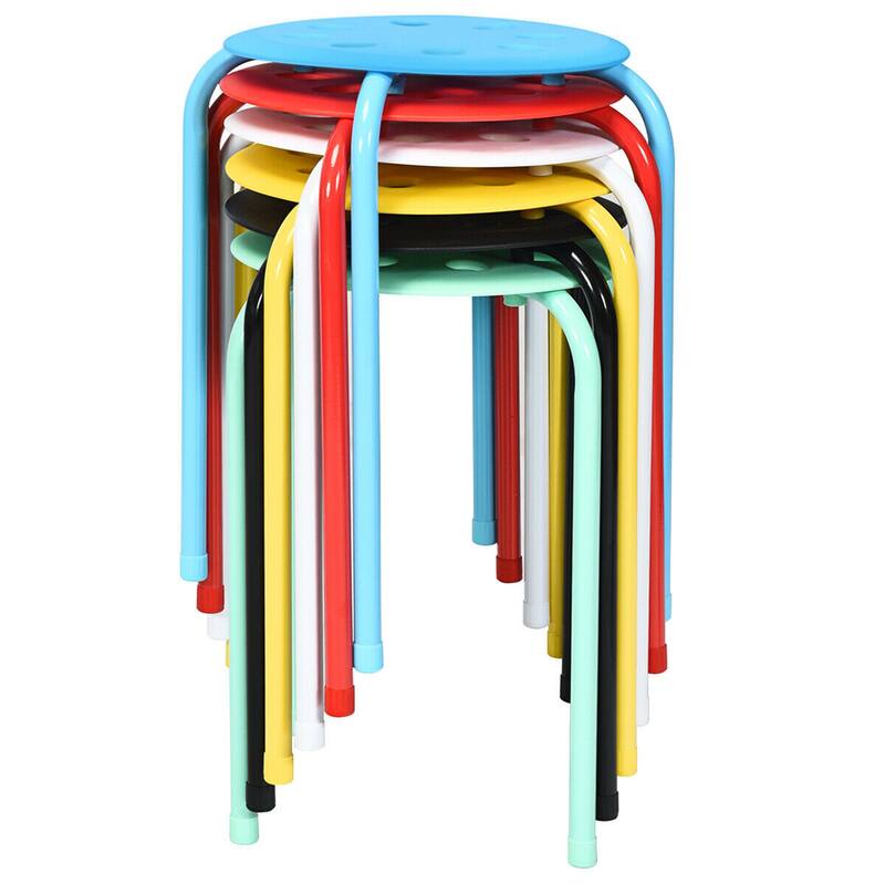 Set of 6 Portable Plastic Stack Stools 17.5" Height Backless Seating - Colorful