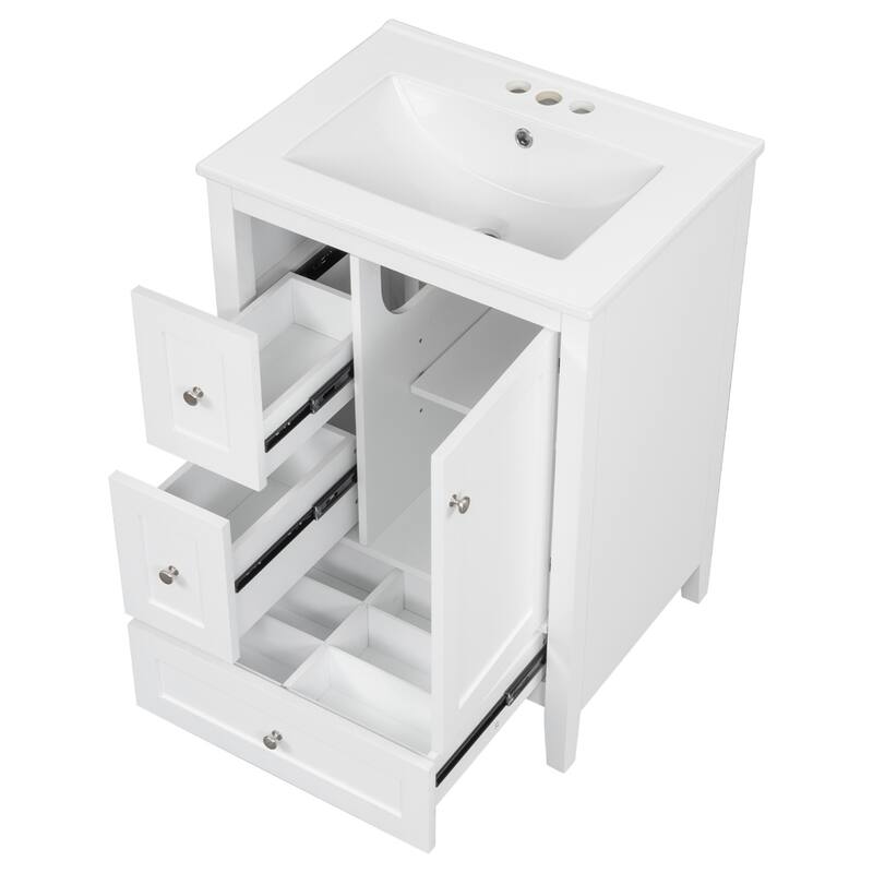 24 Inch Vanity, Engineered Wood,Deep Ceramic Sink,Adjustable Dividers