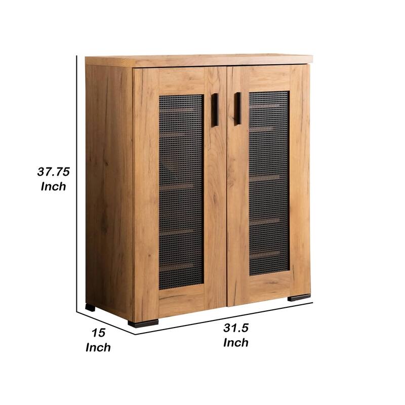 38 Inch Accent Cabinet Chest, 5 Adjustable Shelf Units, Golden Oak Brown - 31.5" x 15" x 37.75"