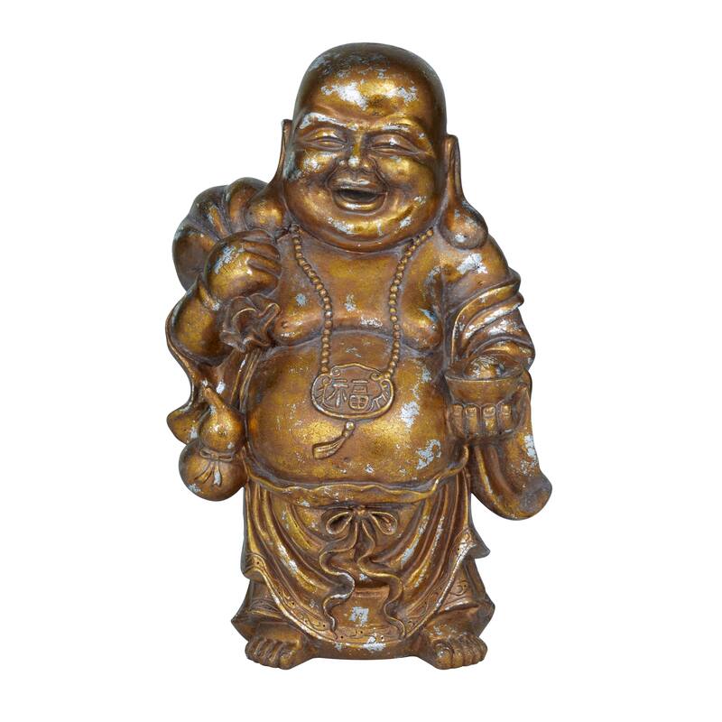 Polystone Meditating Buddha Sculpture with Engraved Carvings and Relief Detailing - Copper or Bronze