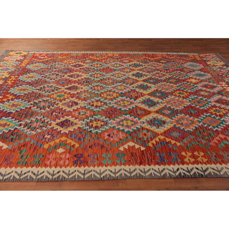 Kilim Oriental Area Rug Flatweave Tribal Living Room Wool Carpet - 8'2"x 11'6"