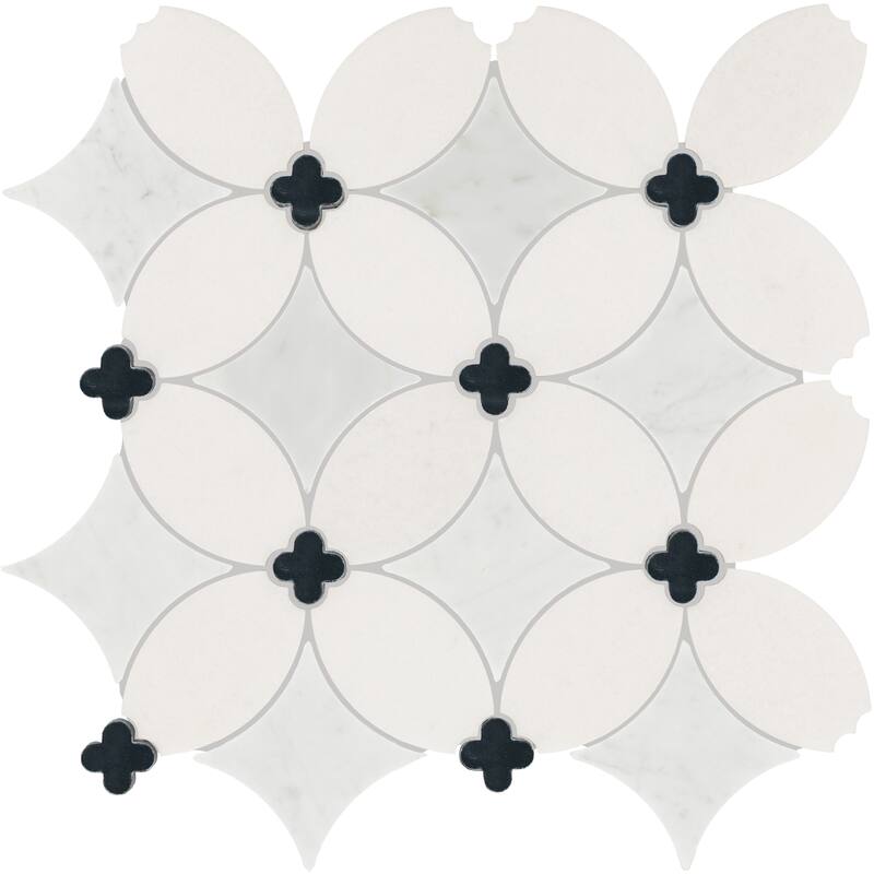 Daltile Lavaliere Natural Stone Petal Mosaic (10 Pc per Carton) (10 Sqft per Carton) - Diamond/Thassos White - 14 x 14
