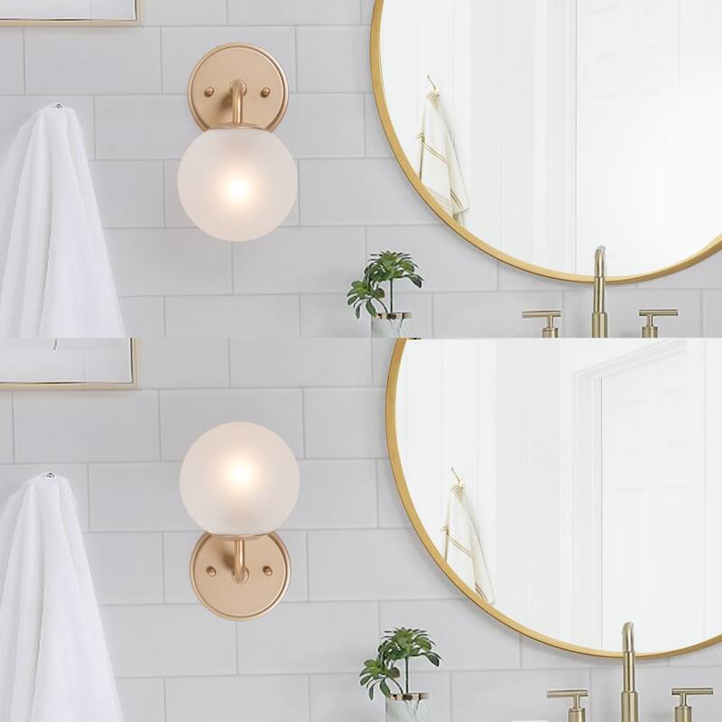 Modern Glam Gold Single Wall Sconce Globe Glass Shade Bathroom vanity light