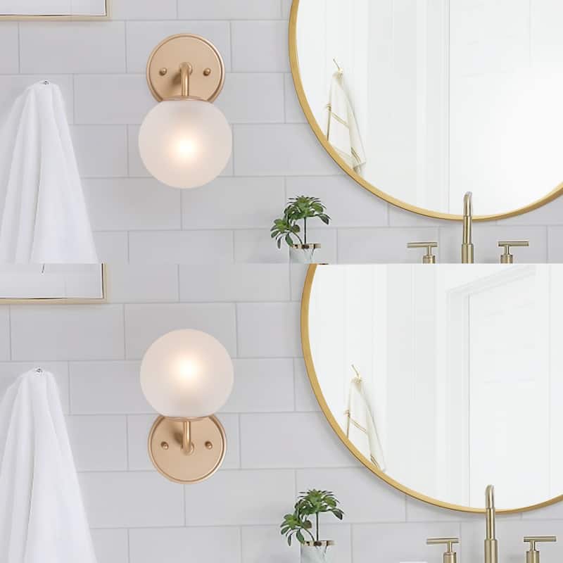 Ciare Modern Gold Mini Wall Sconces Orb Bathroom Vanity Lights Frosted Glass LED Bulbs - Rose Gold - L5.5"x W7.5"x H 10"