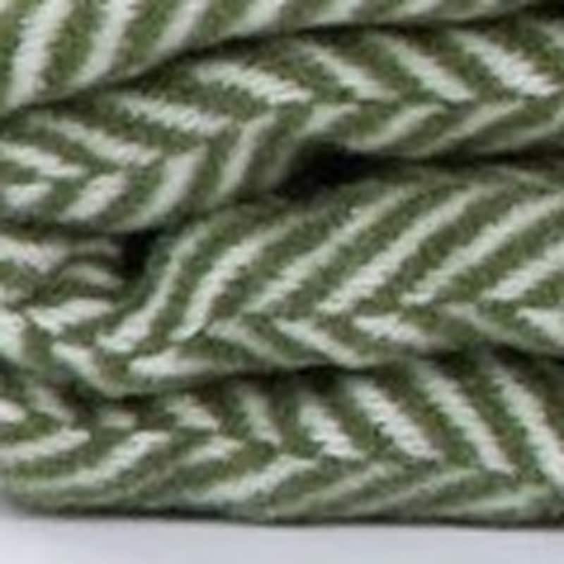 HomeRoots 55" X 70" Moss Green And White Cotton Blend Woven Herringbone Plush Throw Blanket with Tassels
