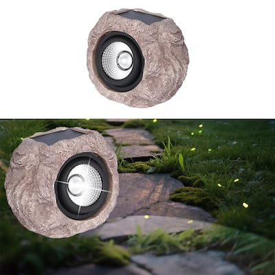 Solar Rock Lights Outdoor – Waterproof LED Spotlights for Garden, Pathway, Yard Decor - Gray