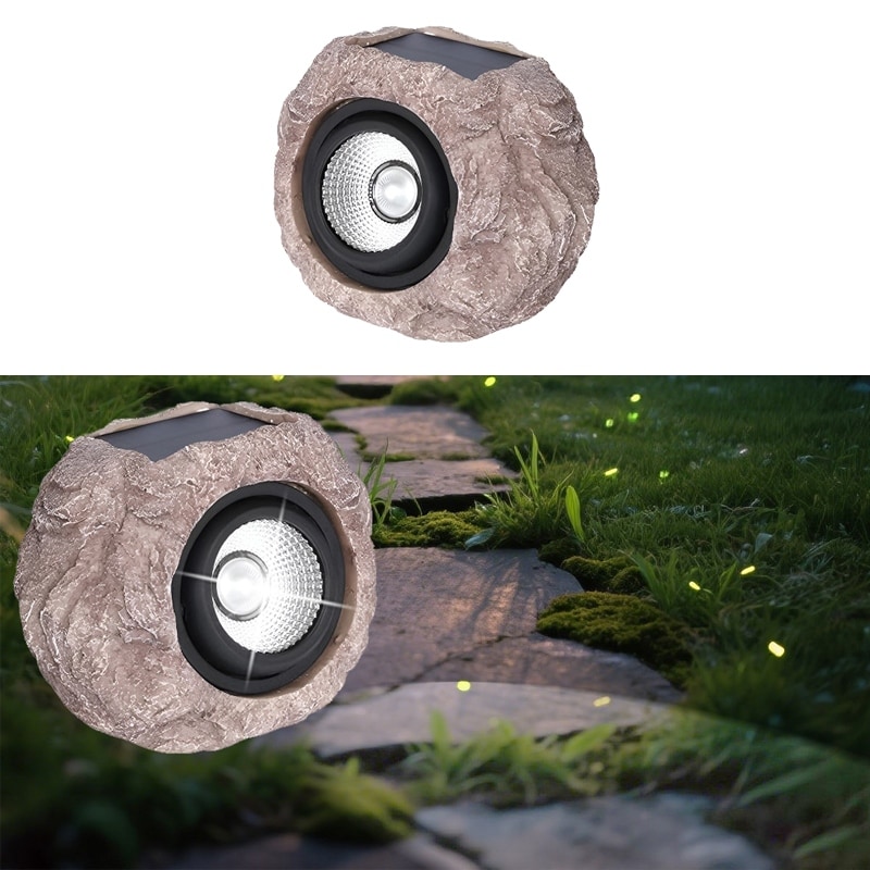 Solar Rock Lights Outdoor – Waterproof LED Spotlights for Garden, Pathway, Yard Decor - Gray