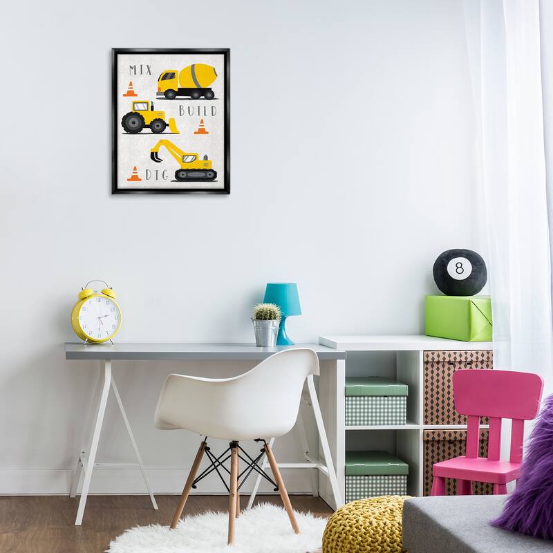 Stupell Mix Build Dig Trucks Framed Floater Canvas Wall Art Design By Elizabeth Tyndall