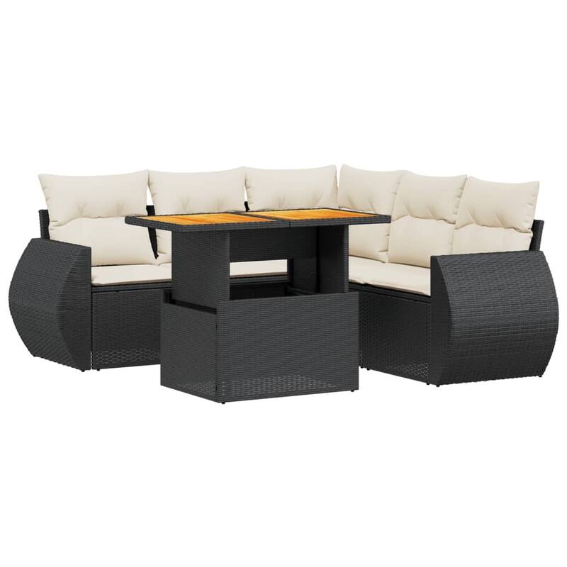 vidaXL Patio Sofa Set with Cushions Table and Modular Sofas 6 Piece Poly Rattan - 21.7 x 39.4 x 28.7