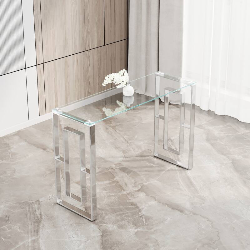 Console Table Stainless Steel Glass, Meal side table silvery Clear