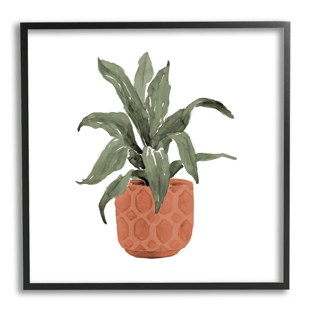 Stupell Simple House Plant Green Leaves Terracotta Planter Painting Framed Wall Art - Brown