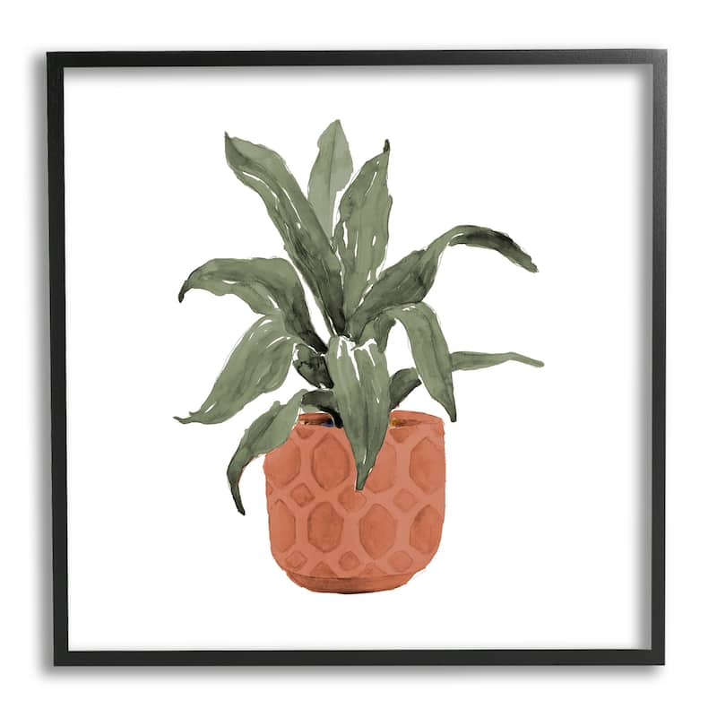 Stupell Simple House Plant Green Leaves Terracotta Planter Painting Framed Wall Art - Brown - 24 x 24 - Black