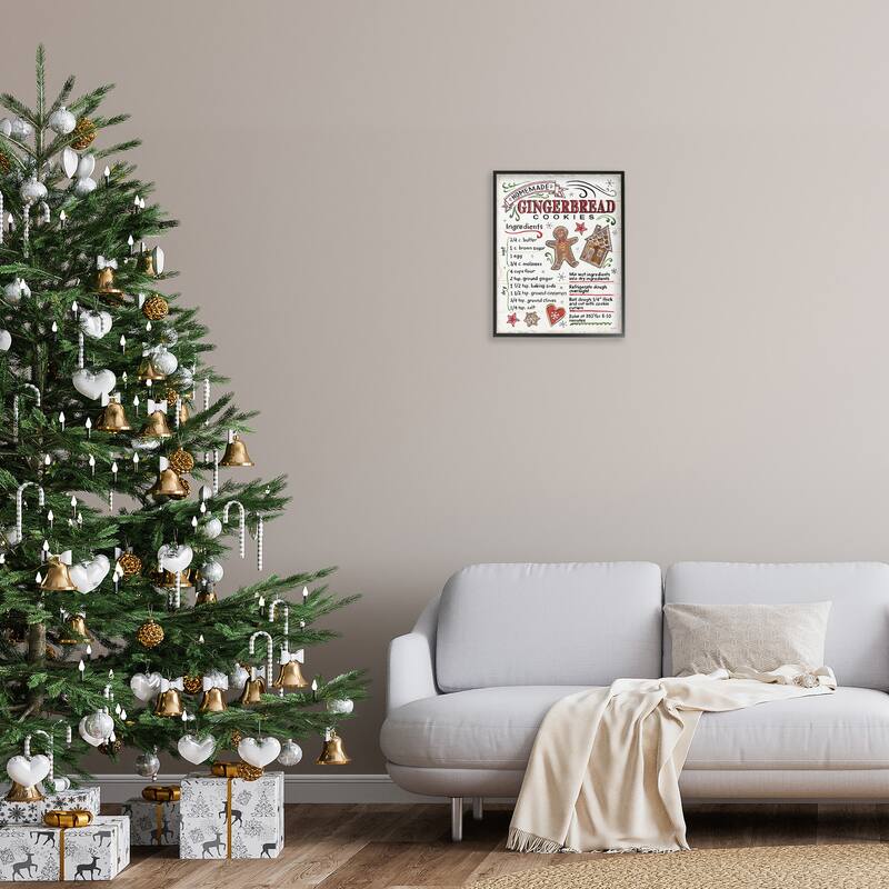 Stupell Homemade Gingerbread Cookies Holiday Cooking Instructions Framed Wall Art - Red