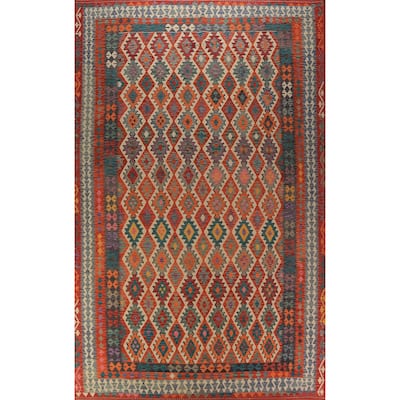 Geometric Kilim Oriental Large Rug Hand-Woven Southwestern Wool Carpet - 10'2"x 16'1"