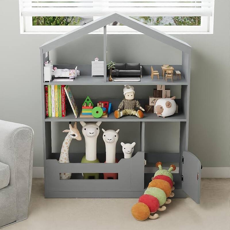 Kids Bookshelf and Toy Storage, Wooden Kids Bookcase with Motion Sensor Light