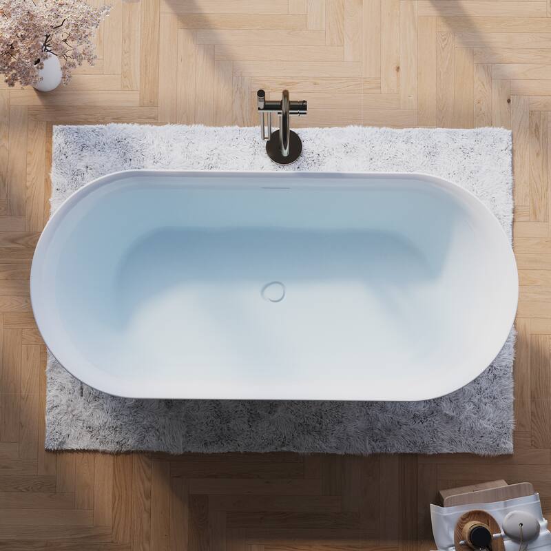 Glossy White Freestanding Soaking Bathtub, 100% Pure Virgin Acrylic with Drain And Overflow