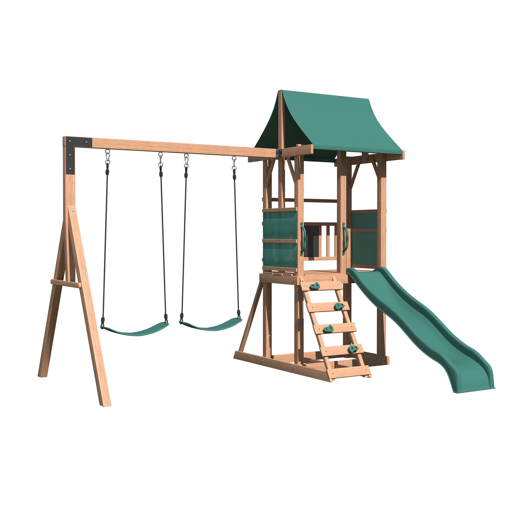 Sturdy 4-in-1 Kids Swing Set for Backyard - Safe Outdoor Playset with Slide, Rock Wall & Soft Swings for Toddlers & Children