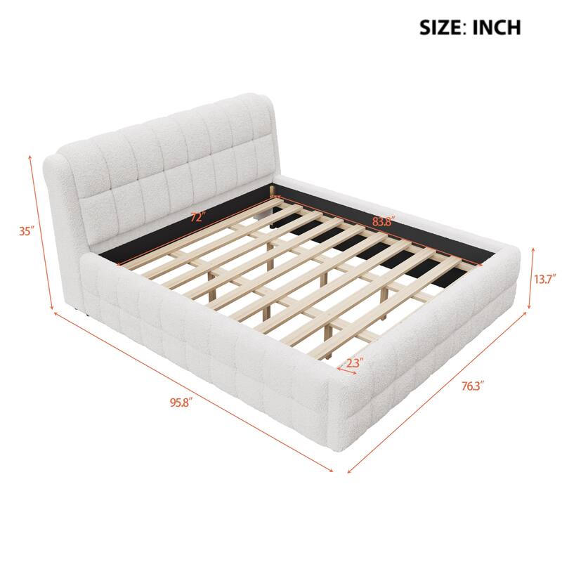 Modern Upholstered Platform Bed Frame Grounded Bed Frame with Striped Headboard/Wood Slats Support/No Box Spring/Easy Assembly
