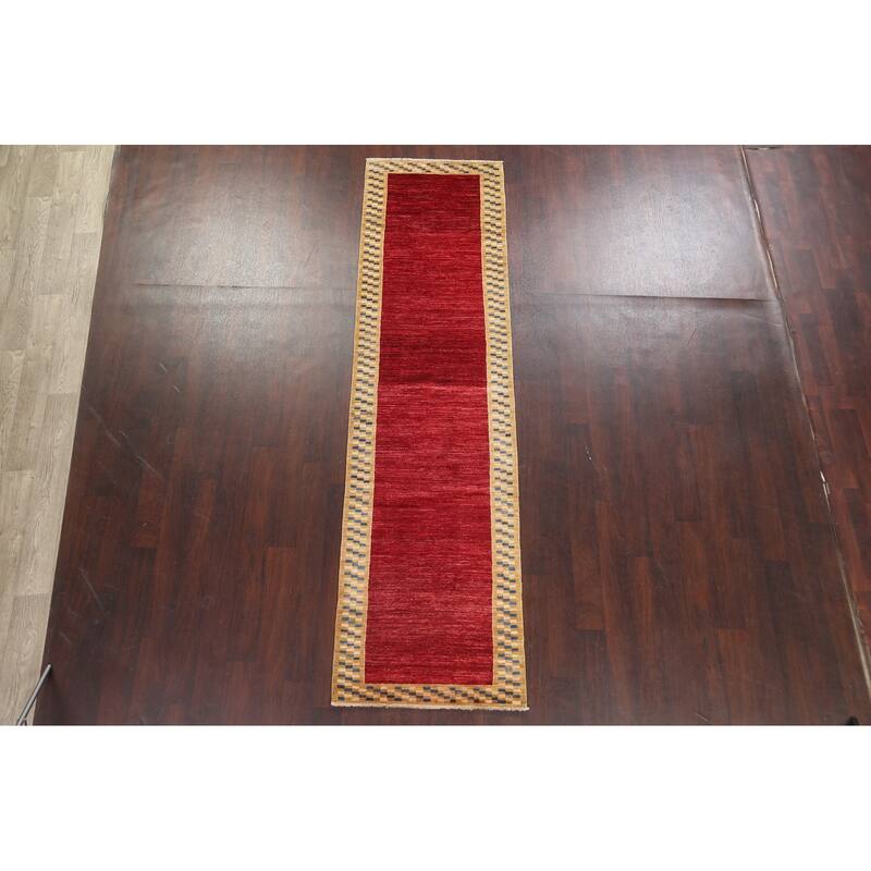 Bordered Gabbeh Kashkoli Oriental Wool Runner Rug Hand-knotted Carpet - 2'8" x 9'10"