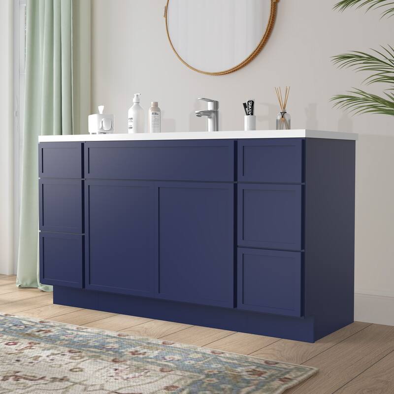 Vanity Art 60" Birch Freestanding Bathroom Vanity Cabinet without Top