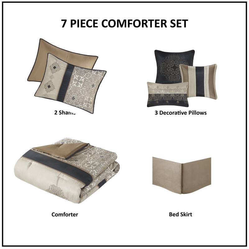 Madison Park Blaine 7 Piece Jacquard Comforter Set with Throw Pillows