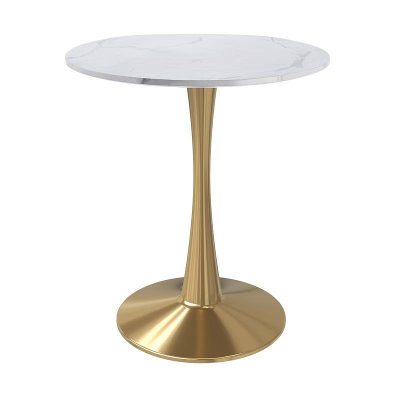 Bristol Minimalist Modern Round Dining Table with Solid Wood Top and Accent Gold Stainless Steel Base for Home or Kitchen