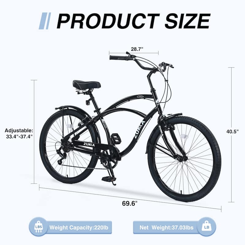 7 Speed Bicycles 26"Inch Multiple Colors Men'S Beach Cruiser Bike