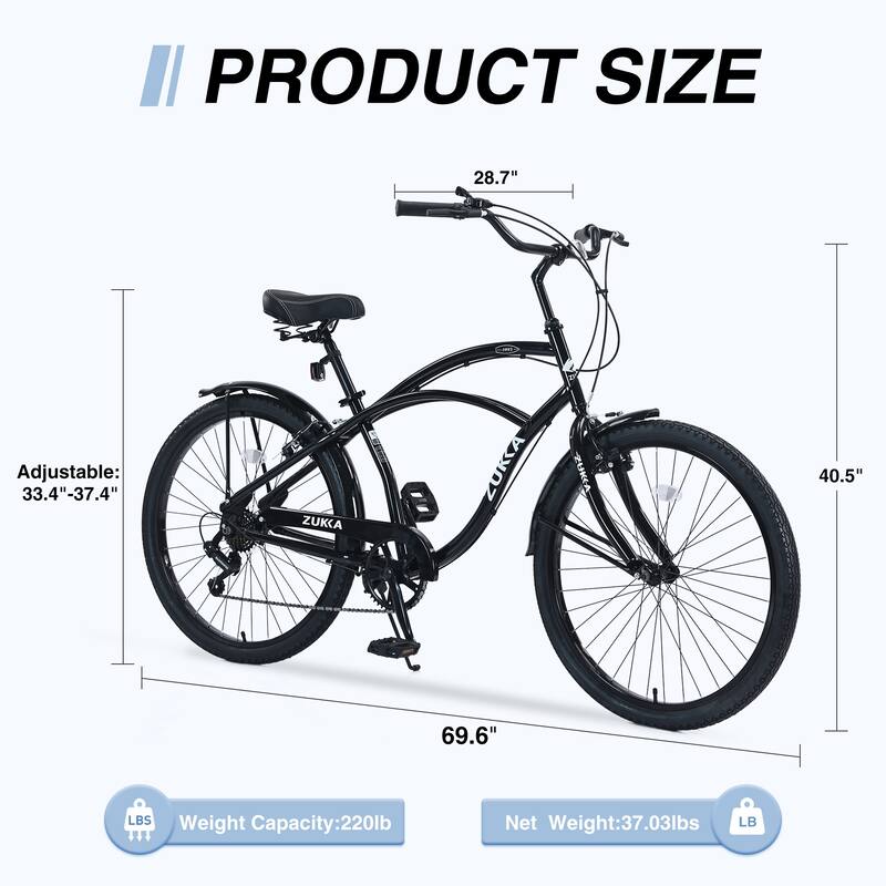 Beach Cruiser Bike, 26 Inch Commuter Bicycle, 7-Speed/Front & Rear Fenders, Comfortable City Bikes, Ergonomic Upright Design