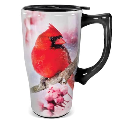 Skid-Resistant Cardinal Ceramic Travel Mug - 7.000 x 5.500 x 4.000