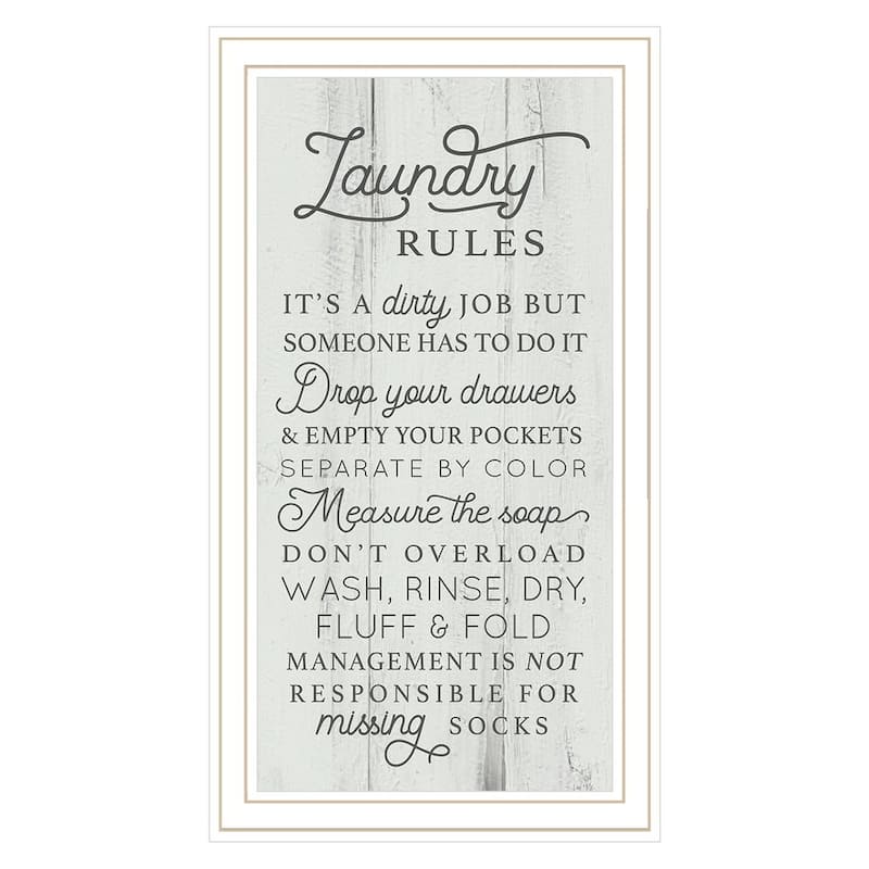 TrendyDecor4U Traditional "Laundry Rules" Framed Print Wall Art by Lux+ Me Designs - Blue, Green, White - White