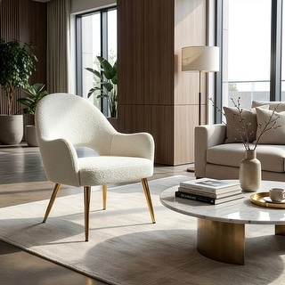 Azael White Boucle Accent Chair with Gold Legs - Bed Bath & Beyond ...