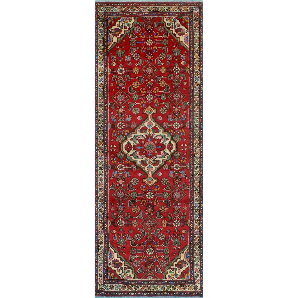 Fine Vintage Distressed Emy Red/Ivory Runner - 3'4" x 9'5"