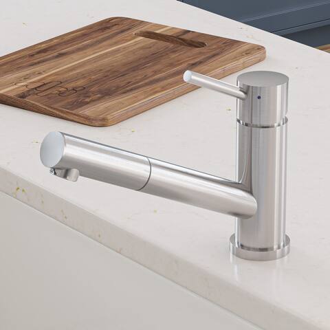 Solid Brushed Stainless Steel Pull Out Single Hole Kitchen Faucet - 6 1/2"