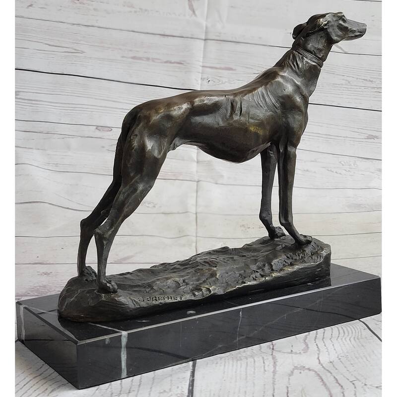 Greyhound Imitative Dog Whippet Bronze Statue Sculpture Figure Marble Base By Fremiet 13 Inches X 10 Inches