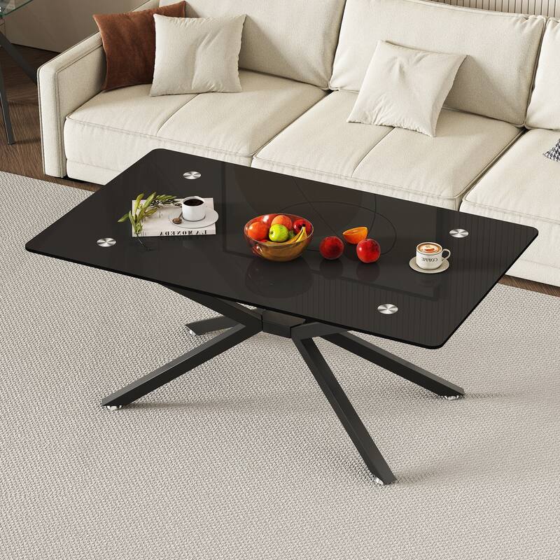 Stylish Rectangular Glass Coffee Table with Sturdy Metal Legs for Various Rooms