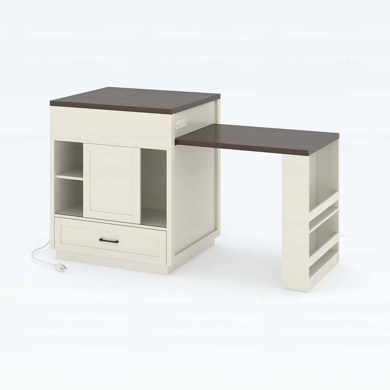 Extendable Dining Table with Tempered Glass Doors,Power Outlet