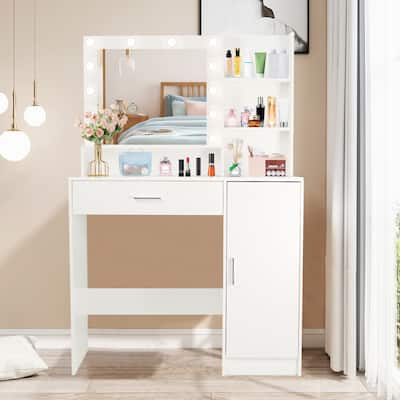 Vanity Desk with Mirror and Lights