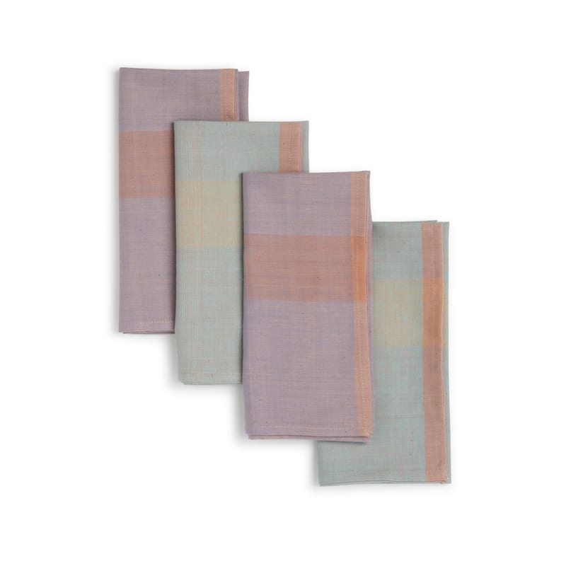 SIENNA Banded Handmade Napkins by Sustainable Threads | 100% Cotton | Fairtrade | 16x16 inch (Set of 4) - 16"x16" - Green