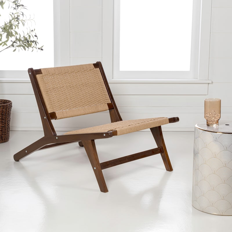 Hartley Woven Seagrass Wood Armless Lounge Chair, Natural by JONATHAN Y - Single - Dark Brown - Counter Height