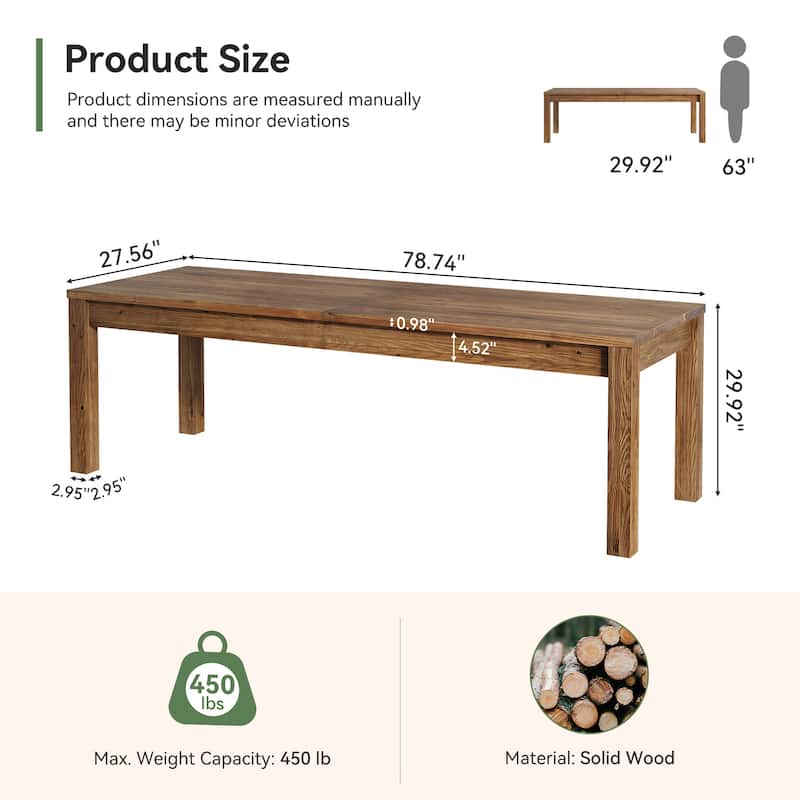 78.7 Inches Extra Long Desk, Solid Wood Desk, 2-Person Computer Table for Home Office