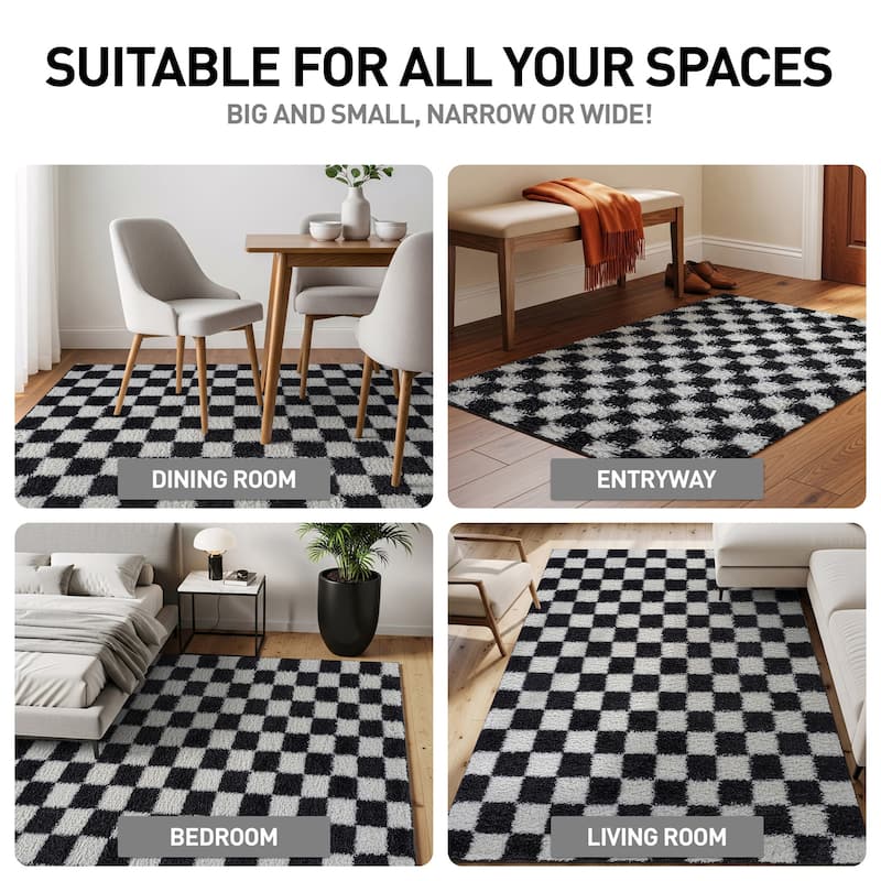 Block Shag Rug - Great for Living Room, Bedroom, or Entryway - Medium Pile, Easy to Clean - Anthracite Dark Gray