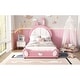 preview thumbnail 4 of 22, Twin Size Upholstered Kids Platform Bed with Bunny Ears-Shaped Headboard, Cute PU Leather Children Bed Frame with Small Pocket