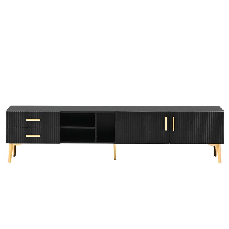 Black Contemporary TV Stand with ample storage, sleek design and
