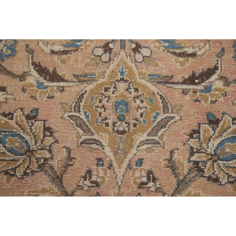 Distressed Floral Kashan Persian Antique Area Rug Handmade Wool Carpet - 9'0" x 12'5"