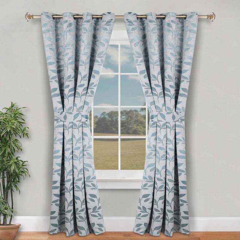 Superior Leaves Machine Washable Room Darkening Grommet With Ties Blackout Curtains, Set of 2