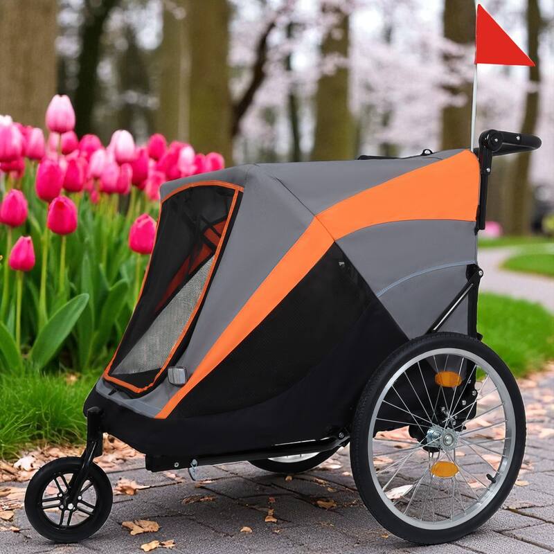 2-in-1 Pet Bike Trailer & Push Cart - 100LB Dog Carrier with Quick Release Wheels, Storage Bag & Safety Leash