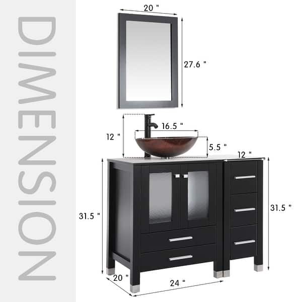 dimension image slide 10 of 18, 36" Bathroom Vanity with Sink Set Side Cabinet